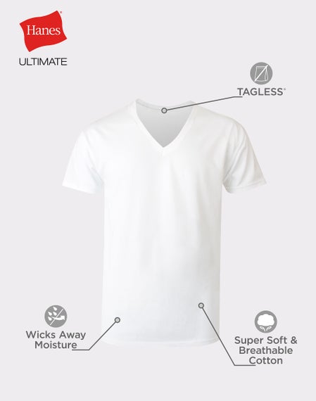 Lot De 6 T-shirts Hanes Ultimate - Col En V - Homme - Blanc - Taille S à XL