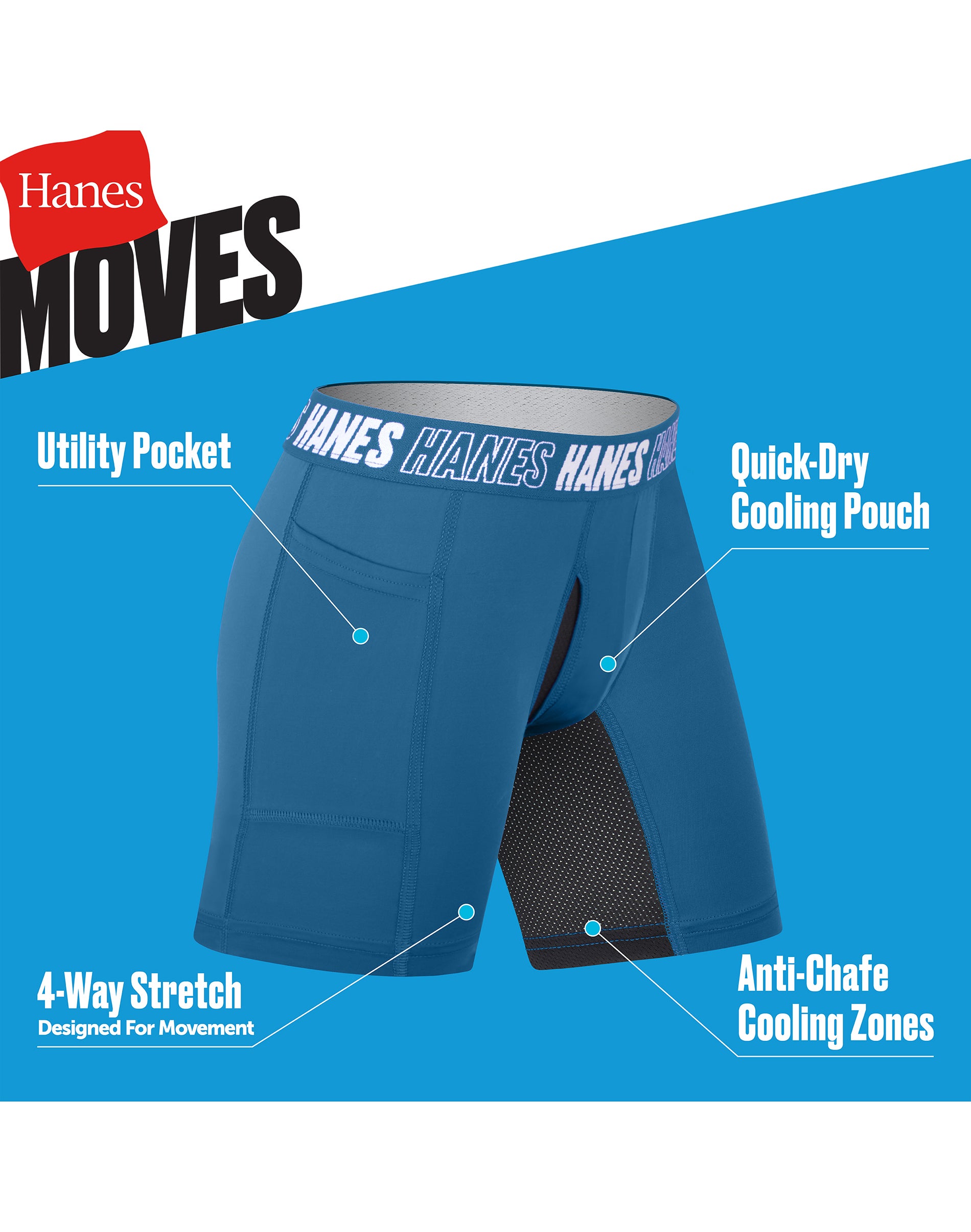 Hanes Moves Boys' Anti-Chafe Long Leg Boxer Brief Underwear, Black