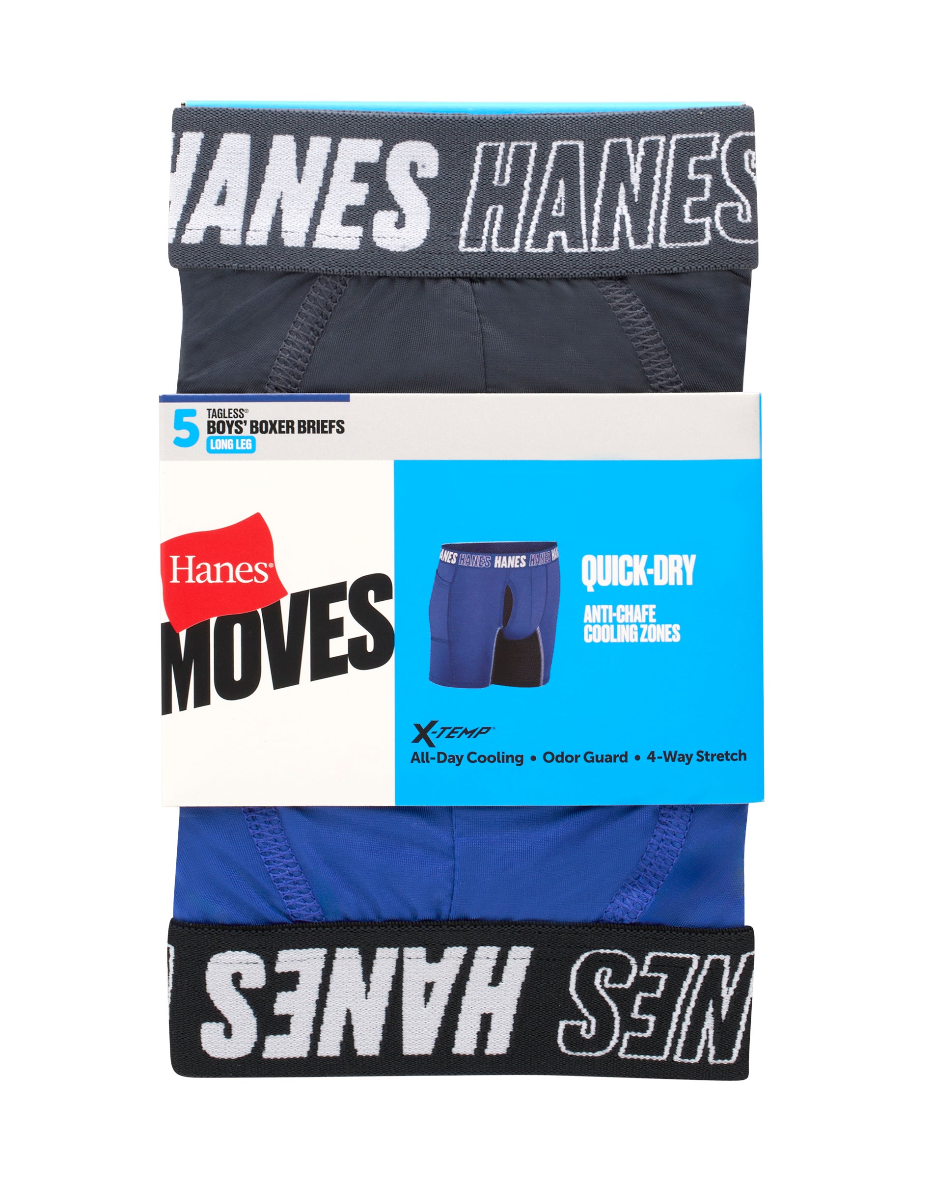 Hanes Moves Boys' Anti-Chafe Long Leg Boxer Brief Underwear, Black