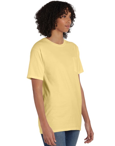 Hanes ComfortWash Pocket T-Shirt - Vintage Washed, Garment Dyed, Summer Squash Yellow, Soft Cotton Blend Tee