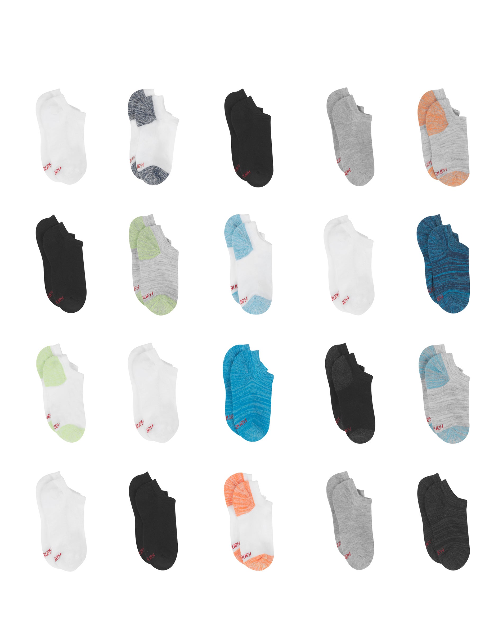 Hanes Boys' Super No Show Socks, Super Value Pack, 20-Pairs