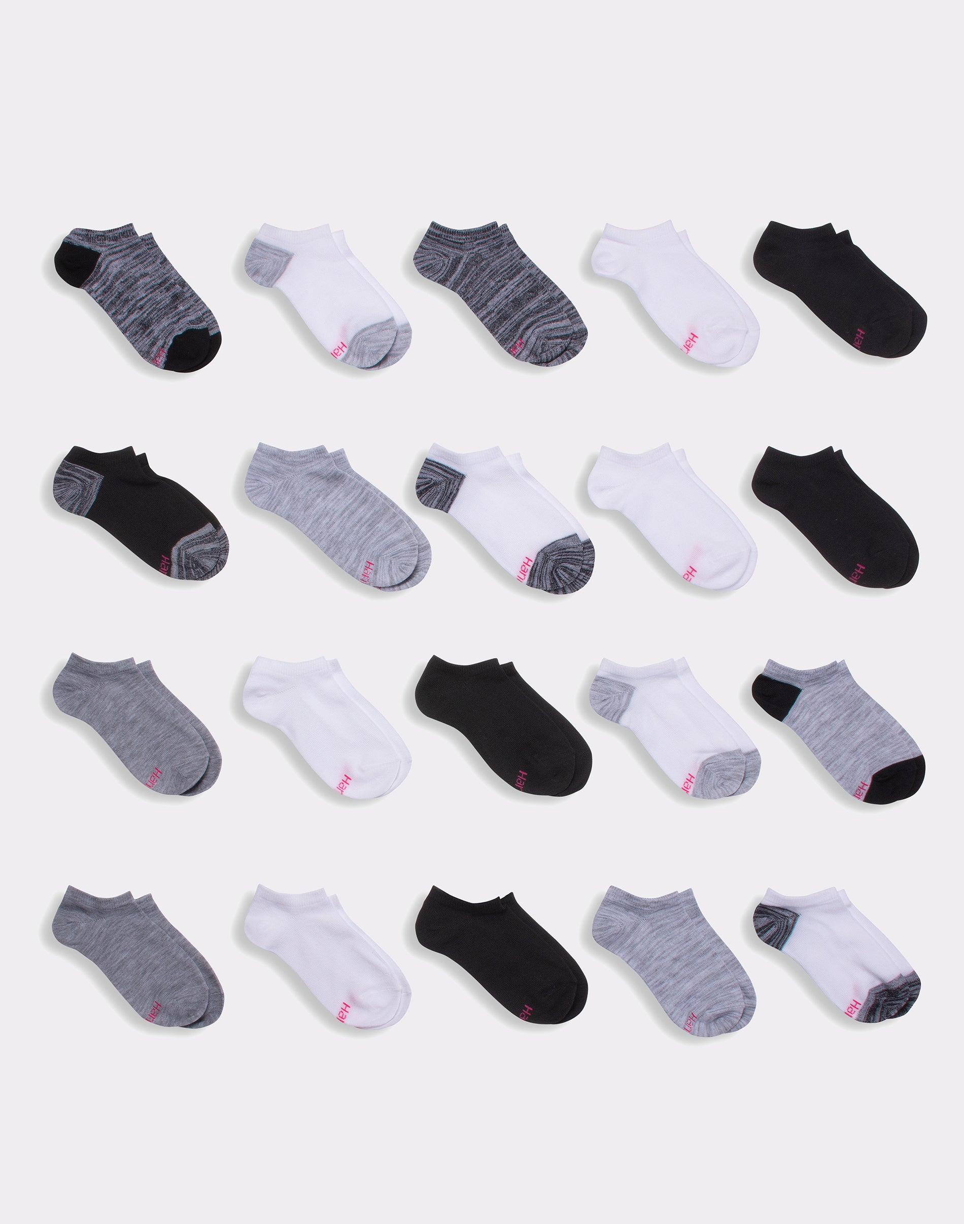 Hanes Girls' No Show Socks, Super Value Pack, 20-Pairs