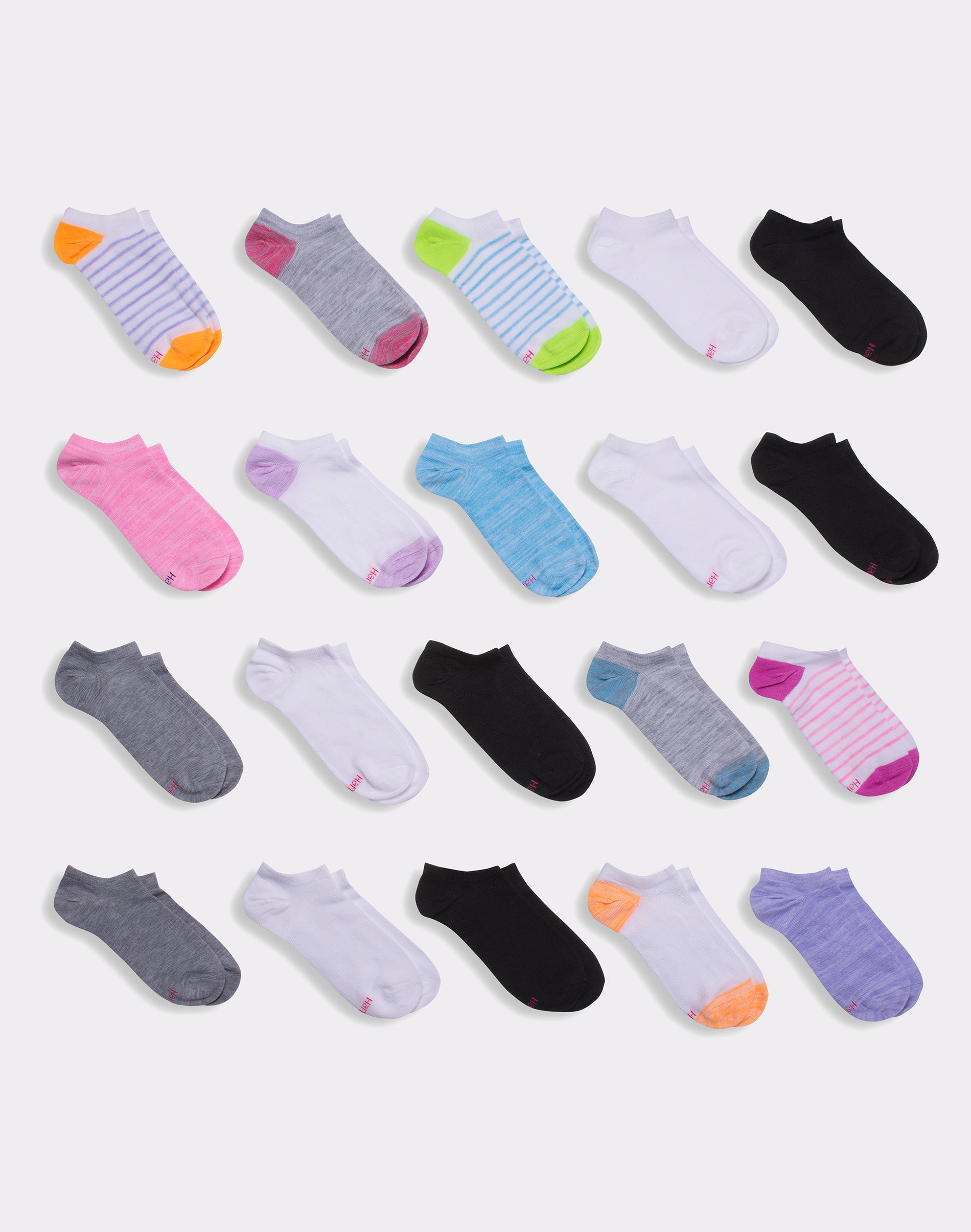 Hanes Girls' Super No Show Socks, Super Value Pack, 20-Pairs