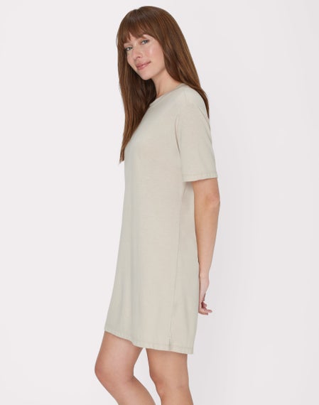 scoop neck t shirt dress Fair Indigo Women's 100% Organic Pima Cotton Short Sleeve T-Shirt Dress  (XS, Dark Navy) at Amazon Women's Clothing store