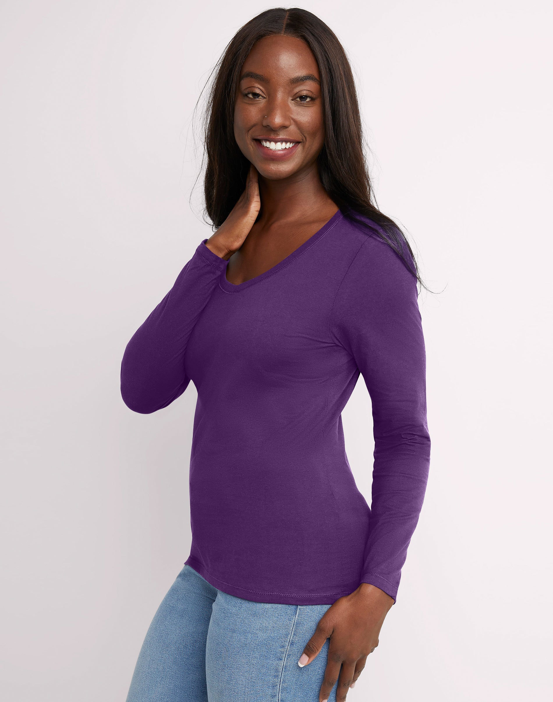 トップス everyone Long Sleeve Shirt EV24-SH12 Hanes Women's Long Sleeve Cotton V-Neck T-Shirt