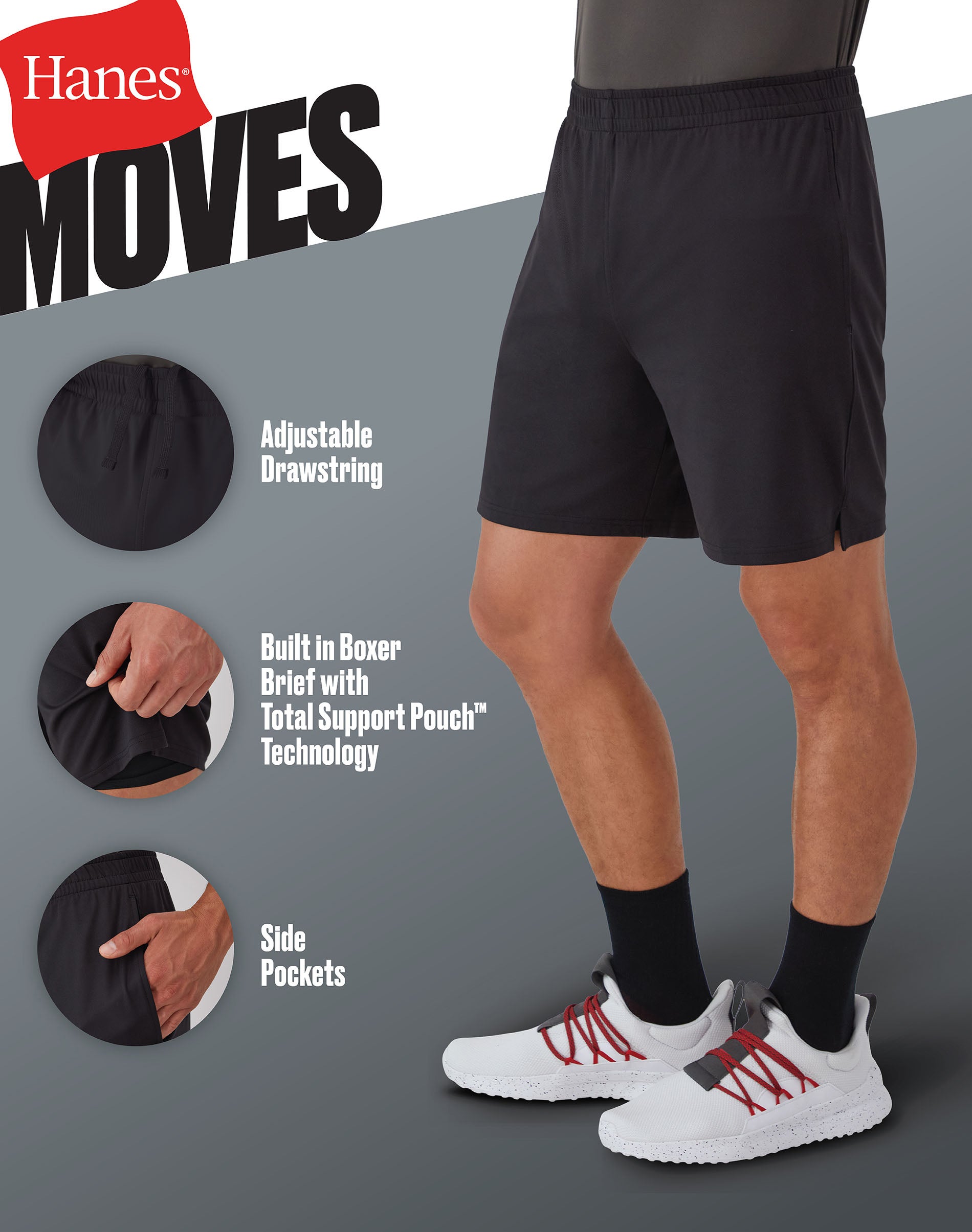 Hanes Moves Men's 2-in-1 Gym Shorts, 7