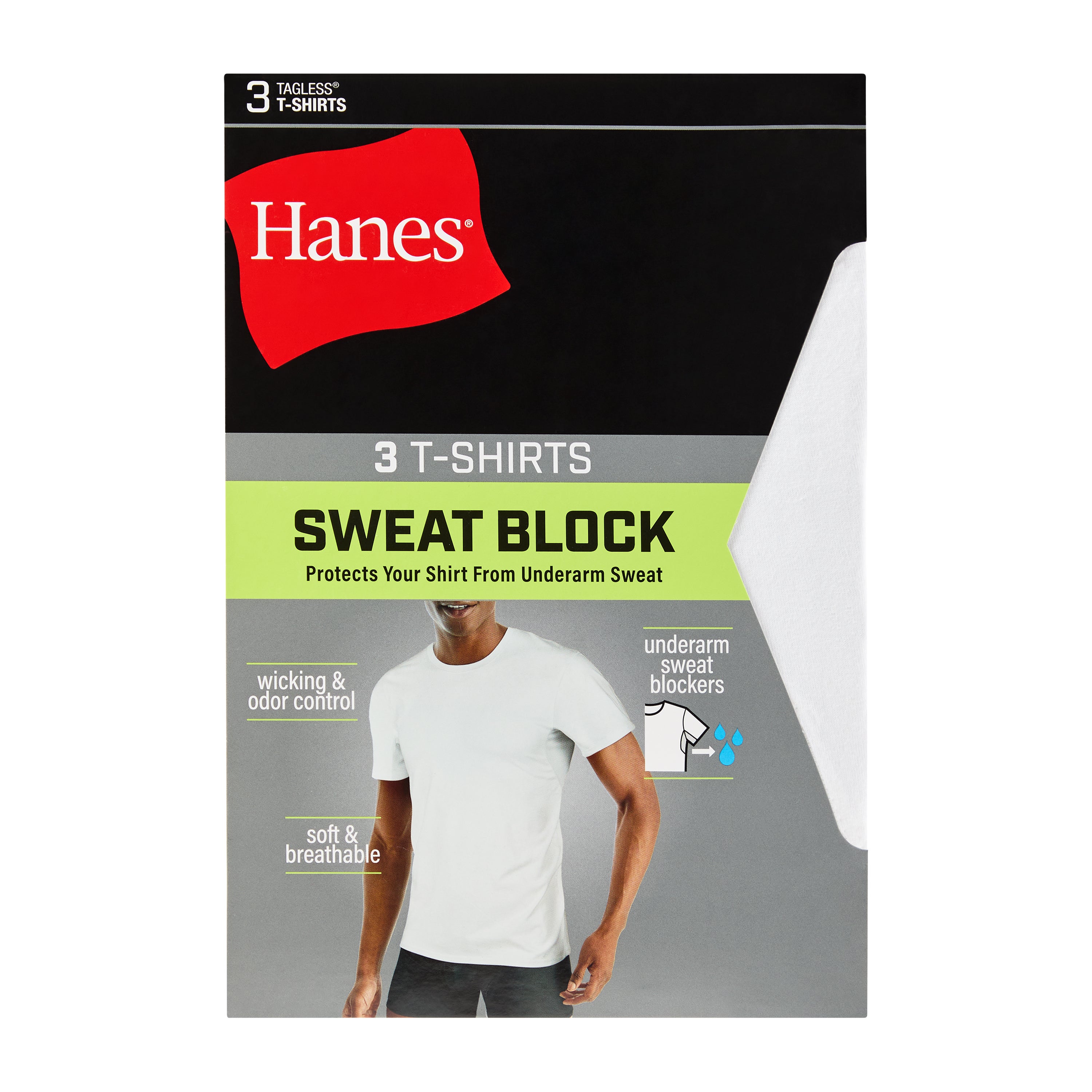 Hanes Men's Sweat Block Crewneck Tee, White, 3-Pack