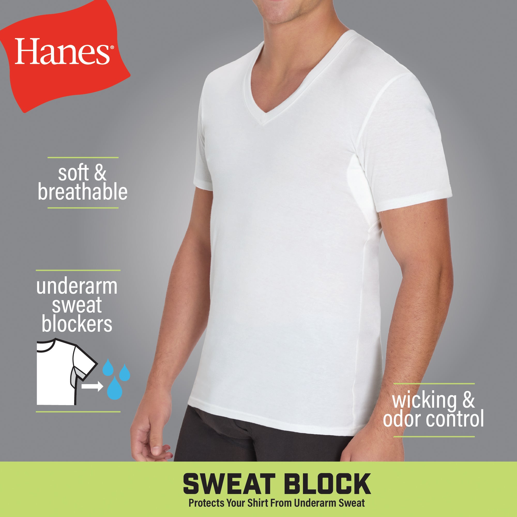 Hanes Men's Sweat Block V-Neck Tee, White, 3-Pack | Hanes