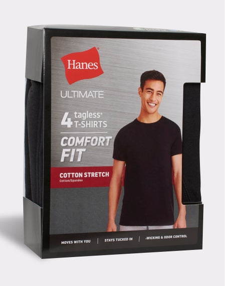 Hanes Ultimate Men's Fresh IQ Slim Fit Crew Undershirt 4-Pack - Moisture Wicking, Odor Protection, Tagless