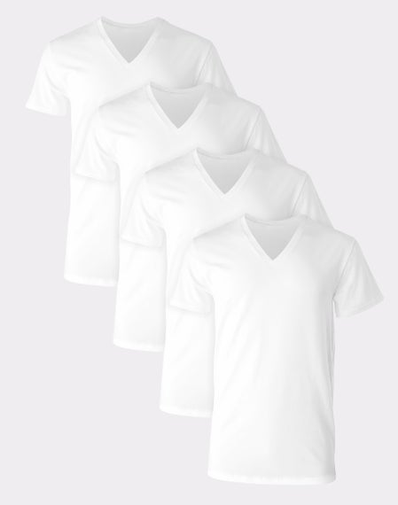Hanes White V-Neck T P5 (S / P, Blanco