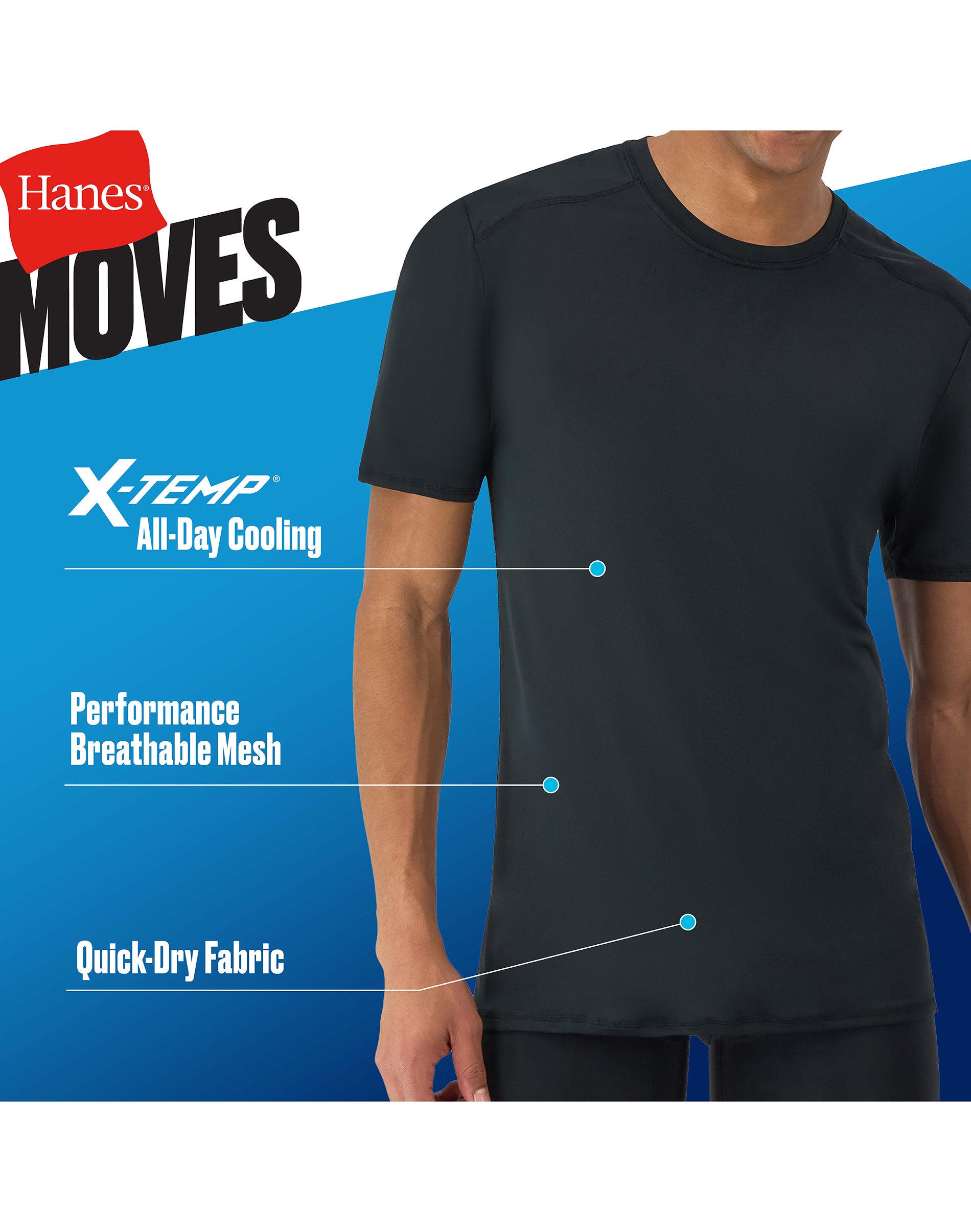 Hanes Ultimate Men's FreshIQ Crew Neck Tee – 3-Pack – Size M – Short Sleeve